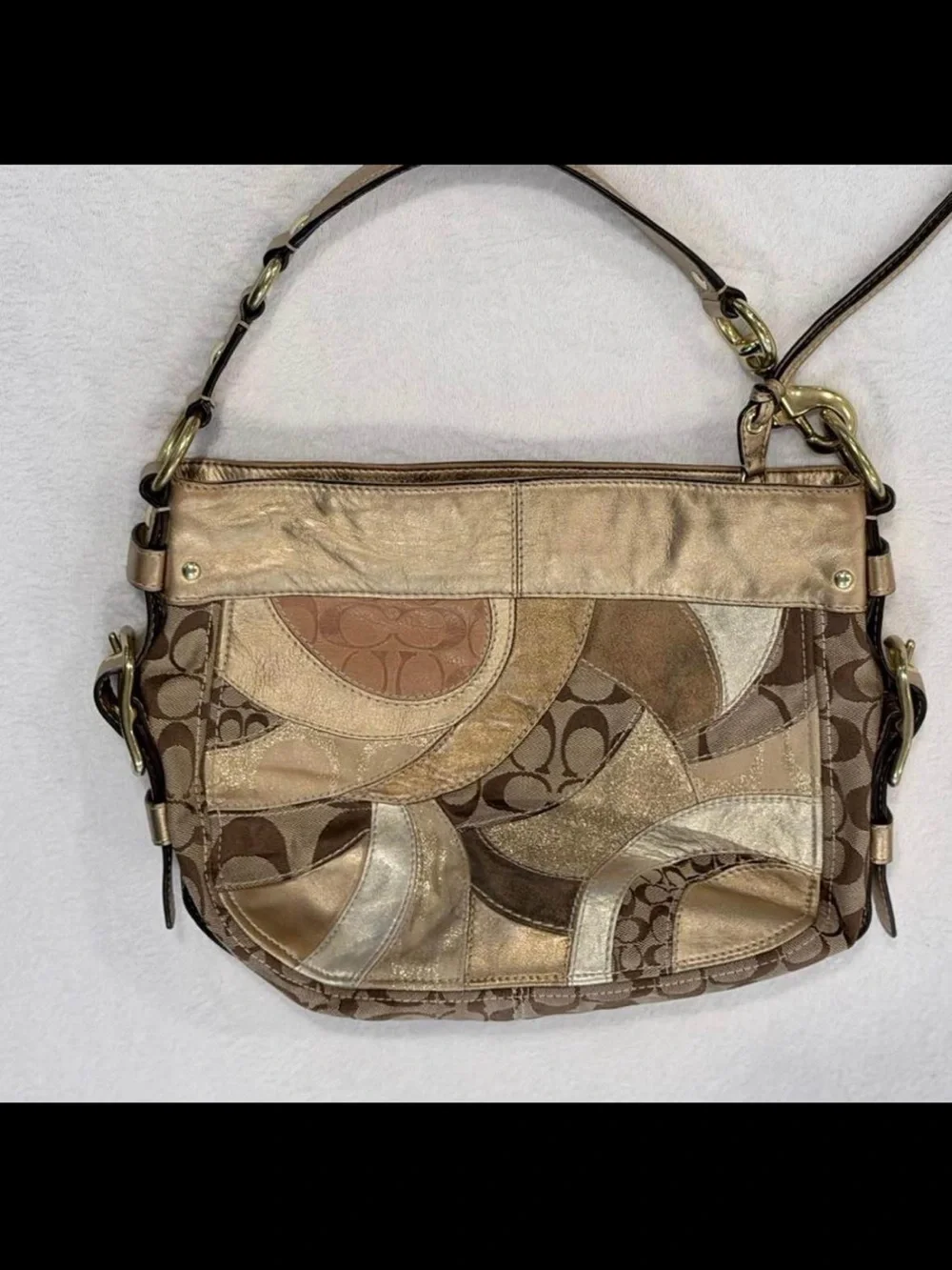Coach Metallic Gold Patchwork Hobo Bag